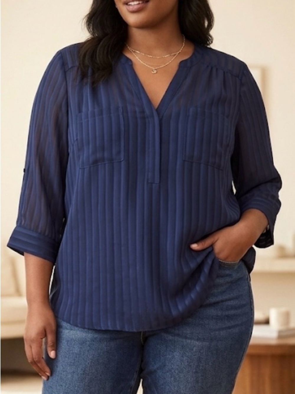 Torrid NWT Blue Shadow Stripe Top 1X